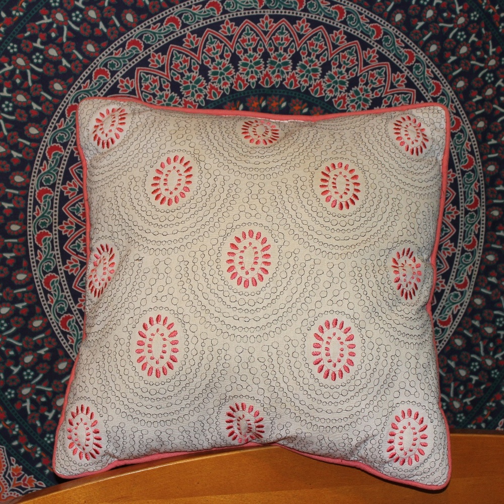 Peach and White Patterned Throw Pillow